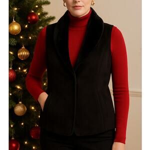 Lauren‎ Ralph Lauren Black Faux Suede Fur Lined Vest Size Med Mob Wife Pockets